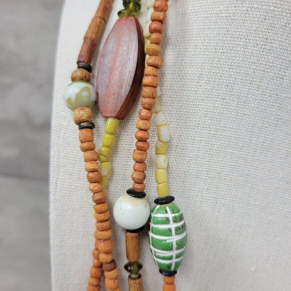 Vintage Layered Bead Necklace Wood Glass Ceramic Multi Strand Boho 19 Inch Jewel - Picture 2 of 14